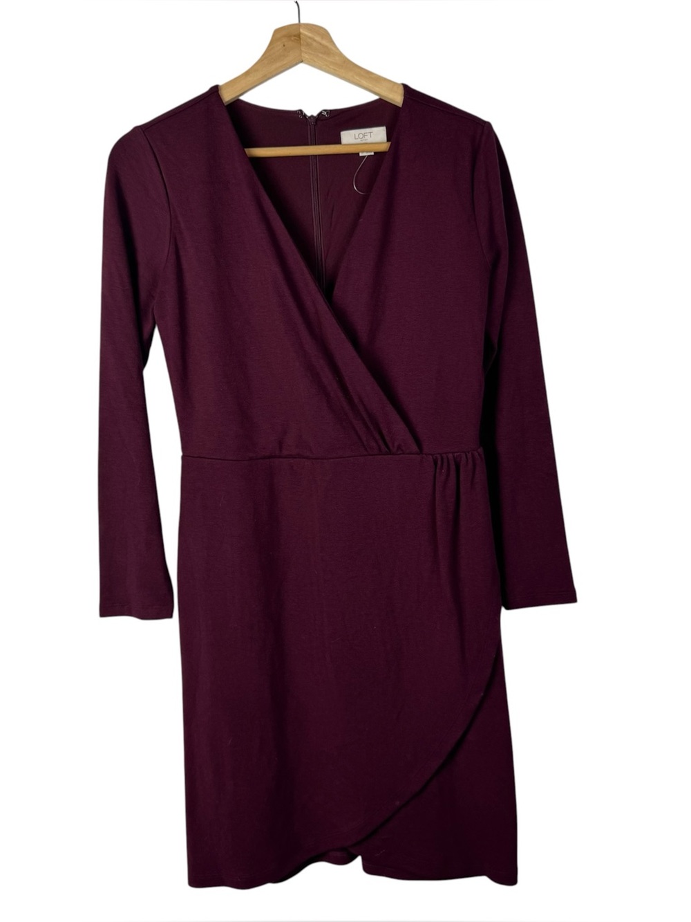 Ann Taylor LOFT Petite Burgundy Red Wrap Front Long Sleeve Sheath Dress 2P